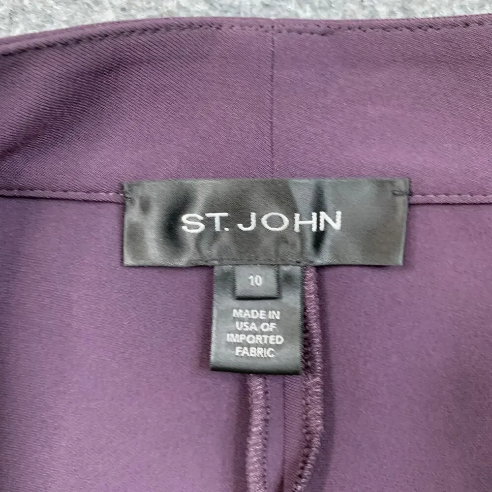 St John Pants Womens 10 Dark Purple Flat Front High Rise Zip Fly Trousers